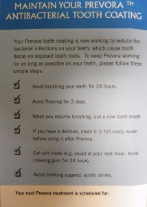 Prevora post-op instruction sheet for patients to take home.